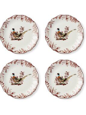 Set of 4 11” Pheasant Grove Dinner Plates - Elegant Tableware for Entertaining